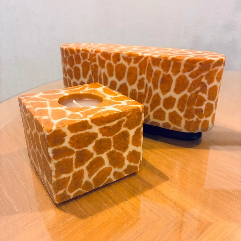 NWOT Animal Print Giraffe Print Candles Set (Ellipse & Square Candles)